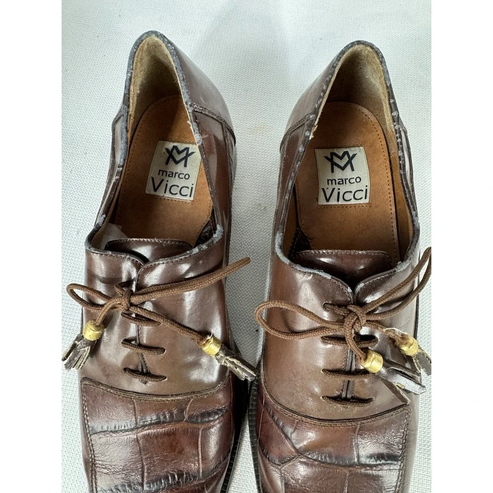 Marco Vicci‎ Rockford Croc Embossed Leather Wingtips tassels size 10